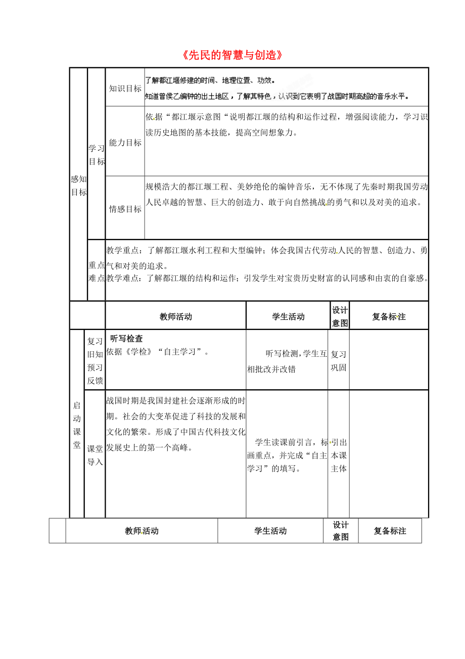 山東省鄒平縣實驗中學七年級歷史上冊 第11課《先民的智慧與創(chuàng)造》學案（無答案） 北師大版_第1頁