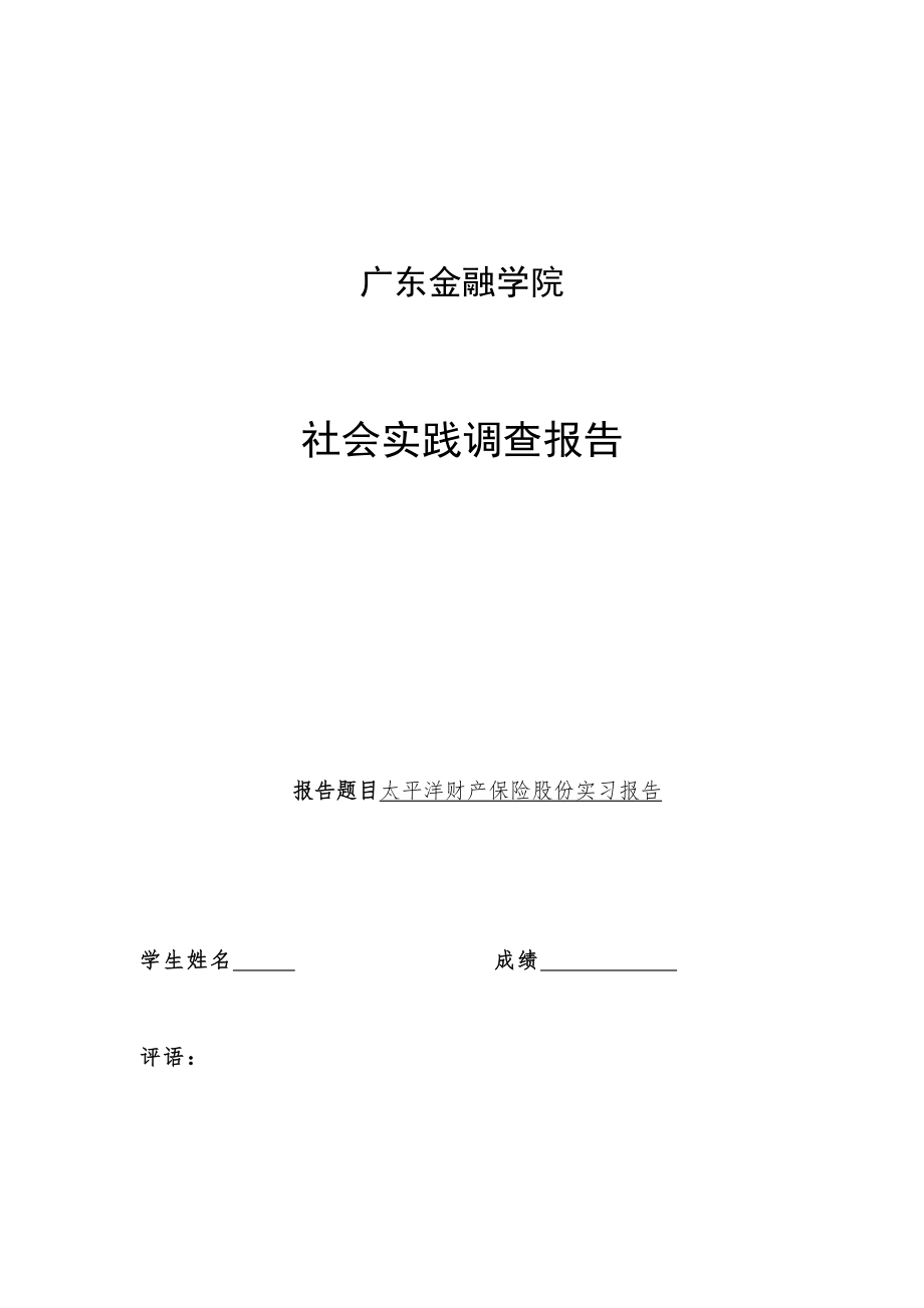 太平洋财产保险股份有限公司实习报告-社会实践报告_第1页