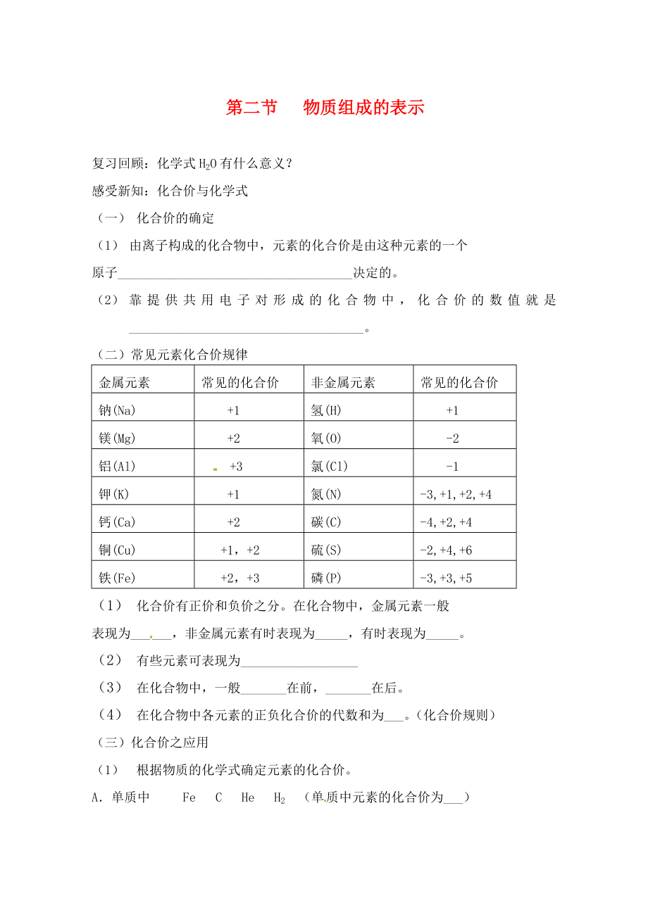 山東省膠南市隱珠中學(xué)九年級(jí)化學(xué) 《化合價(jià)與化學(xué)式》學(xué)案（無(wú)答案） 人教新課標(biāo)版_第1頁(yè)