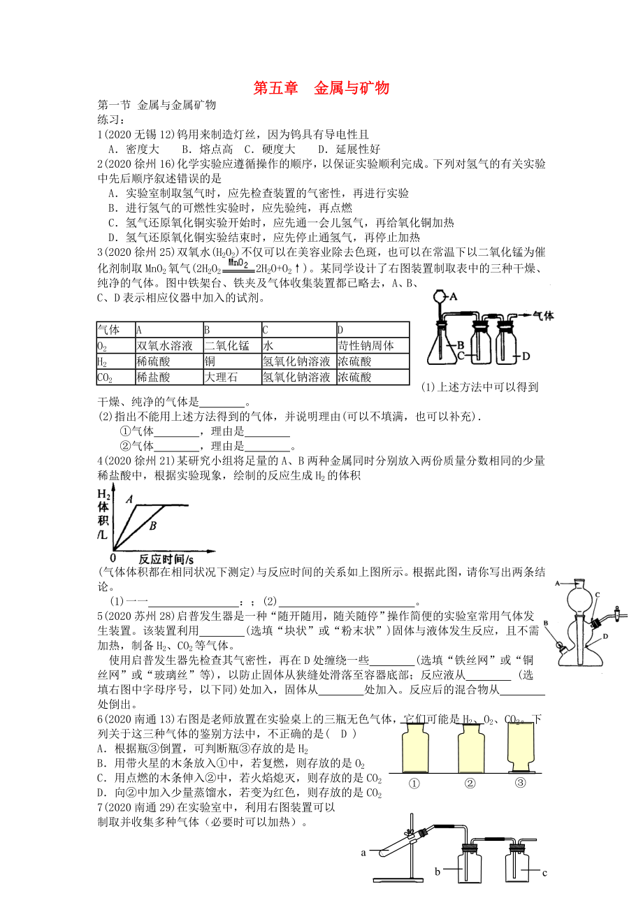 歷年中考化學(xué)題匯編 第五章金屬與礦物(學(xué)生用）(無(wú)答案） 滬教版_第1頁(yè)