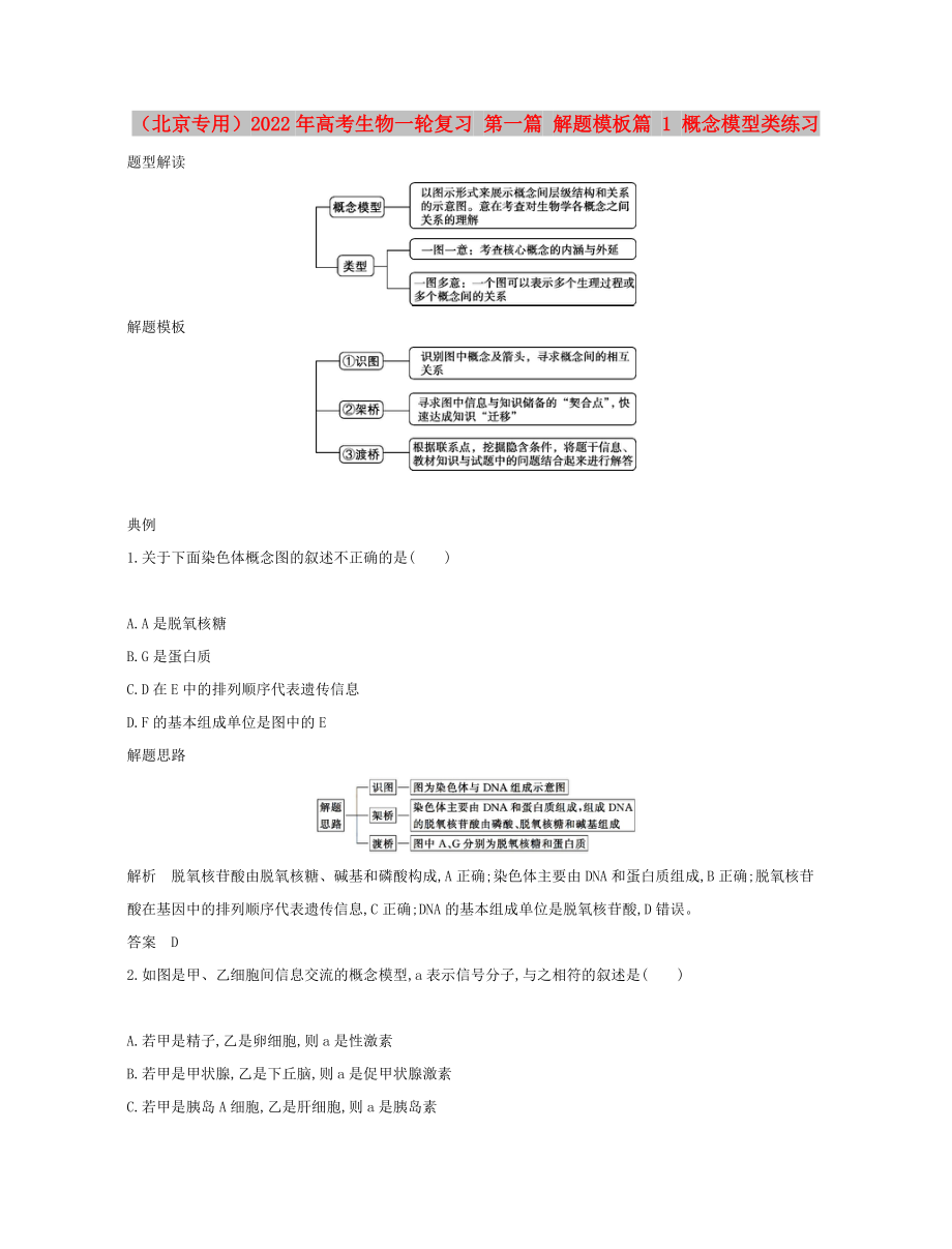 （北京专用）2022年高考生物一轮复习 第一篇 解题模板篇 1 概念模型类练习_第1页