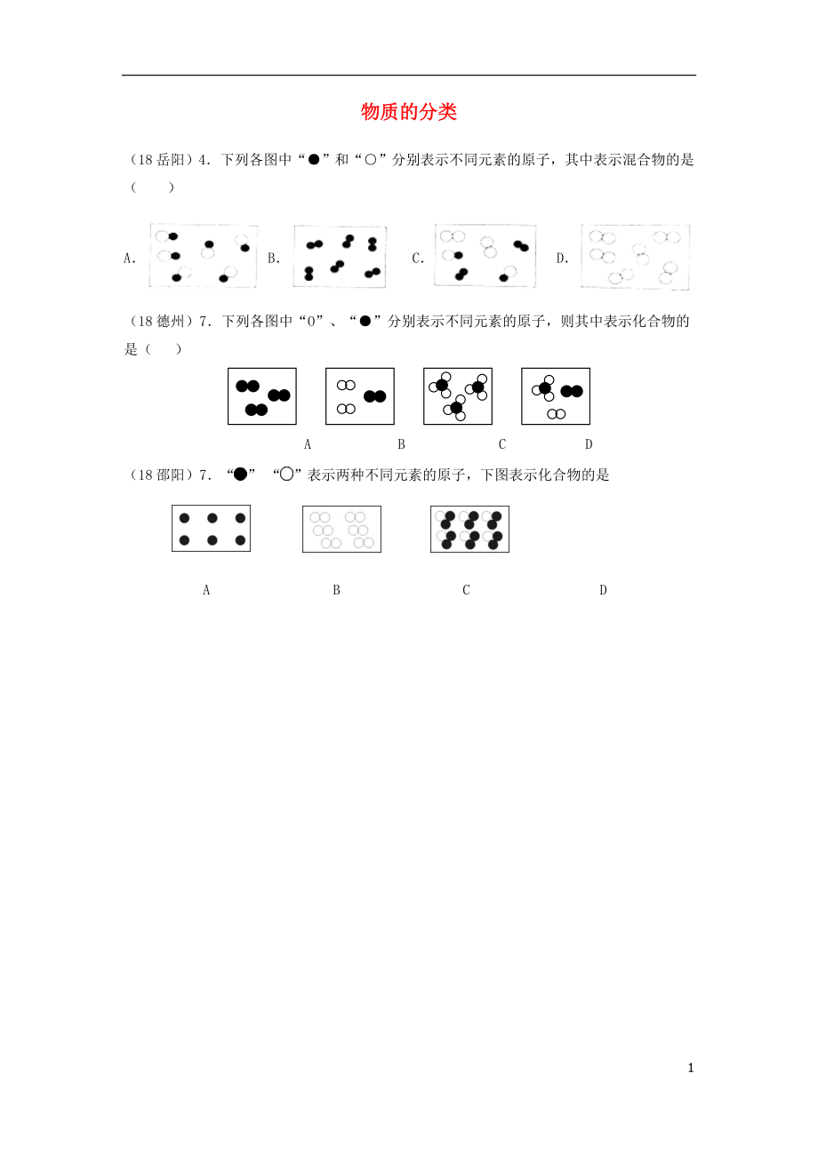 2018年中考化學(xué)真題分類匯編 1 物質(zhì)的構(gòu)成和變化 考點(diǎn)3 物質(zhì)的分類 3概念的綜合考查 1圖形試題（無答案）_第1頁