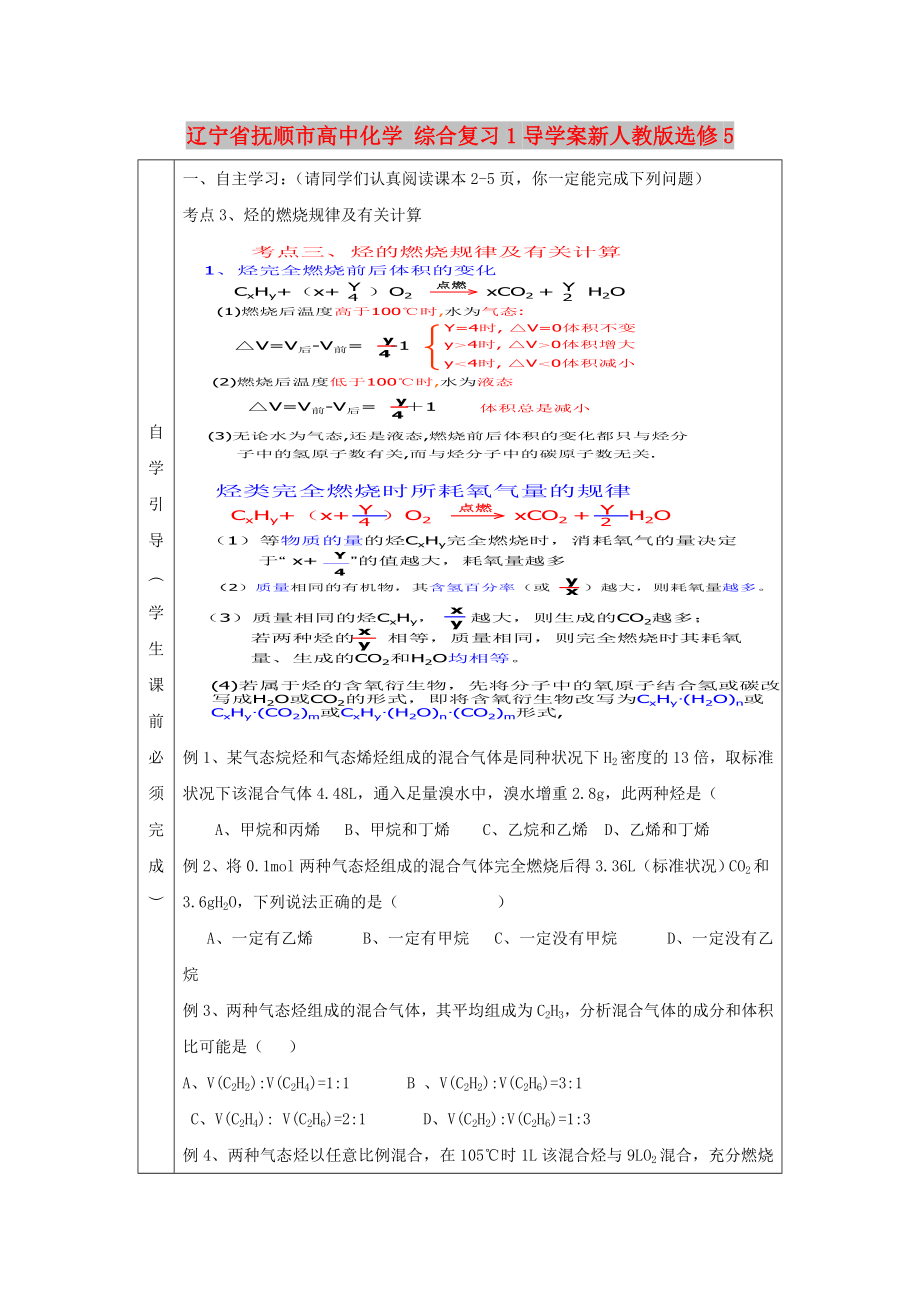 遼寧省撫順市高中化學 綜合復習1導學案新人教版選修5_第1頁