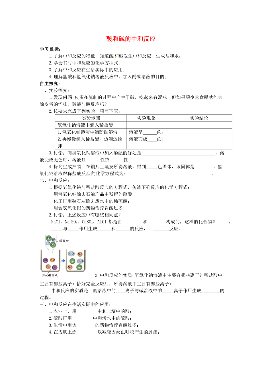 山西省垣曲縣華峰初級(jí)中學(xué)九年級(jí)化學(xué)下冊(cè) 第十單元 課題2 酸和堿的中和反應(yīng)導(dǎo)學(xué)案2（無(wú)答案）（新版）新人教版_第1頁(yè)