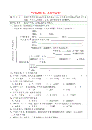 吉林省東遼縣安石鎮(zhèn)第二中學(xué)校八年級歷史上冊 第15課“寧為戰(zhàn)死鬼不作亡國奴”學(xué)案（無答案） 新人教版