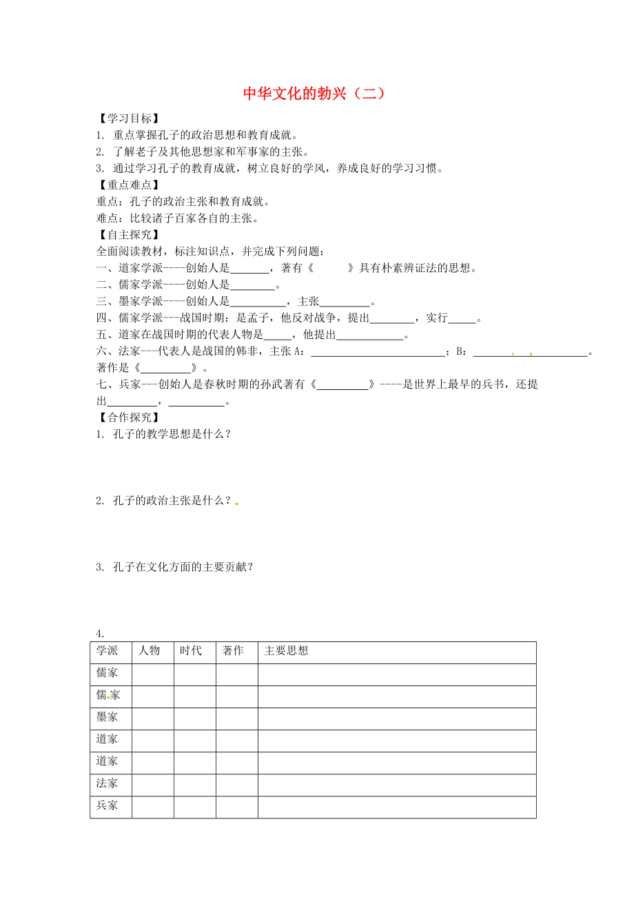 山東省平邑縣曾子學(xué)校七年級(jí)歷史上冊(cè) 第9課 中華文化的勃興（二）導(dǎo)學(xué)案（無(wú)答案） 新人教版_第1頁(yè)