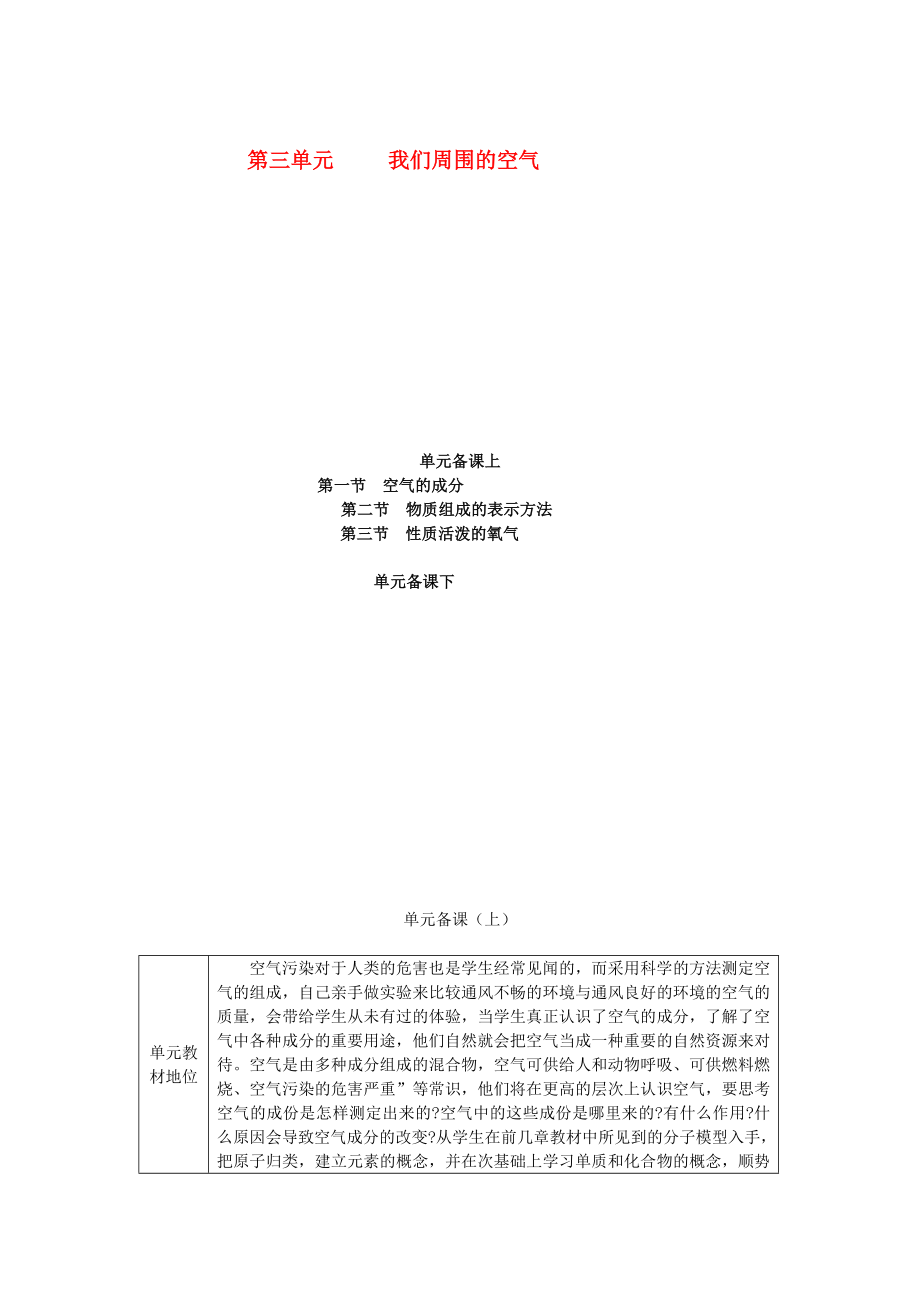 山東省棗莊市第四十二中學(xué)九年級(jí)化學(xué) 第三單元《我們周圍的空氣》單元備課_第1頁(yè)