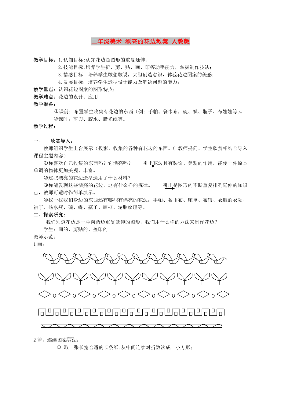 二年級美術(shù) 漂亮的花邊教案 人教版_第1頁