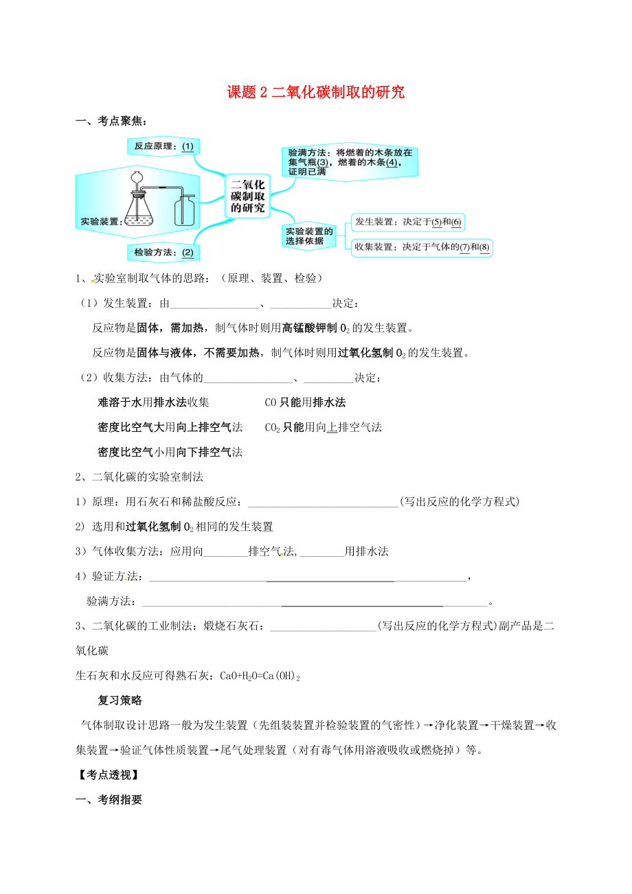 山東省廣饒縣廣饒街道顏徐學(xué)校中考化學(xué)知識點(diǎn)復(fù)習(xí) 第6單元 課題2 二氧化碳制取的研究（無答案）（通用）_第1頁