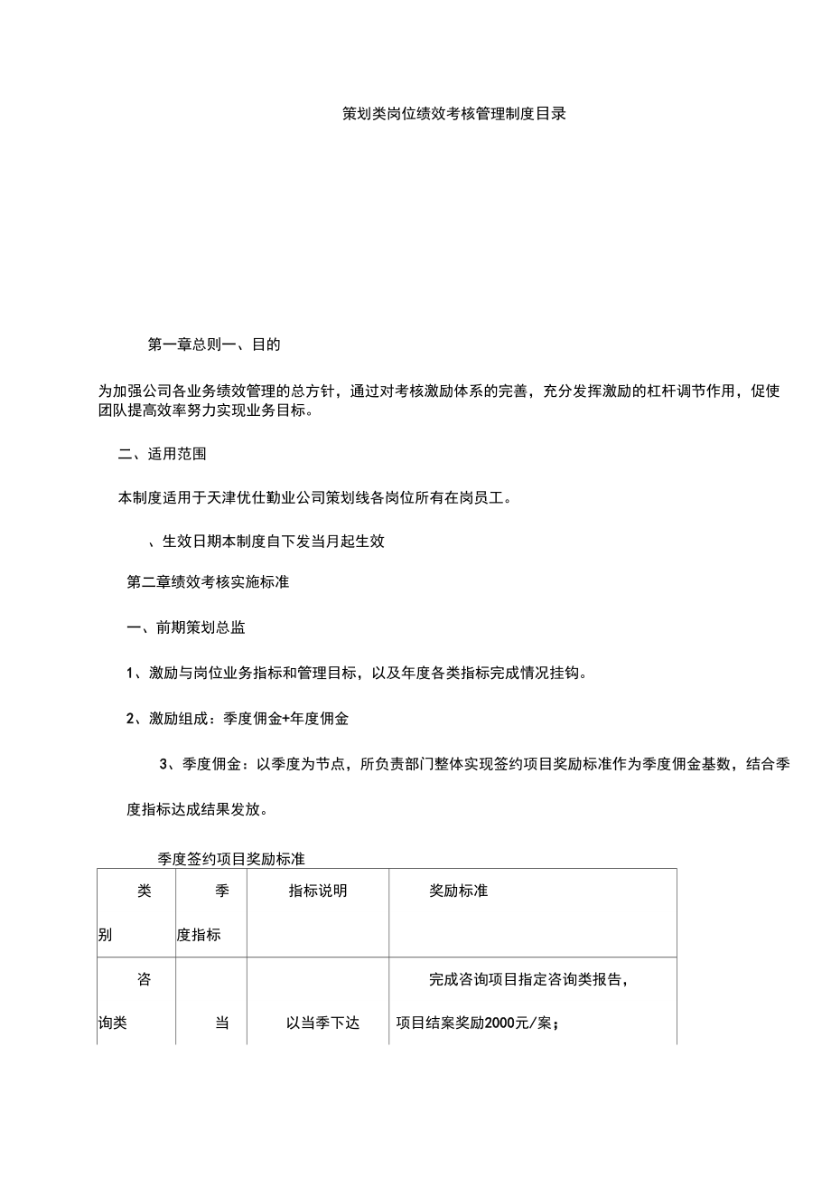 策划岗位绩效激励制度_第1页