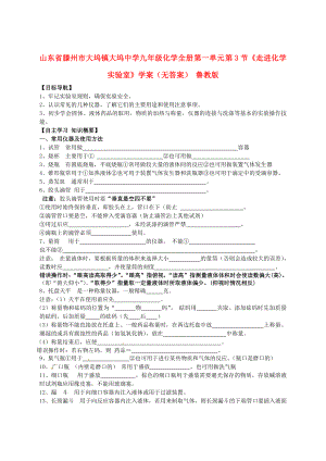 山東省滕州市大塢鎮(zhèn)大塢中學九年級化學全冊 第一單元 第3節(jié)《走進化學實驗室》學案（無答案） 魯教版