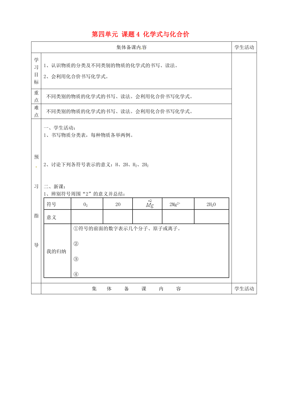 山東省利津縣第一實(shí)驗(yàn)學(xué)校九年級(jí)化學(xué)上冊(cè) 第四單元 課題4 化學(xué)式與化合價(jià)導(dǎo)學(xué)案2（無答案）（新版）新人教版_第1頁