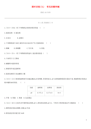 北京市2019年中考化學(xué)總復(fù)習(xí) 主題三 身邊的化學(xué)物質(zhì) 課時訓(xùn)練09 常見的酸和堿練習(xí)