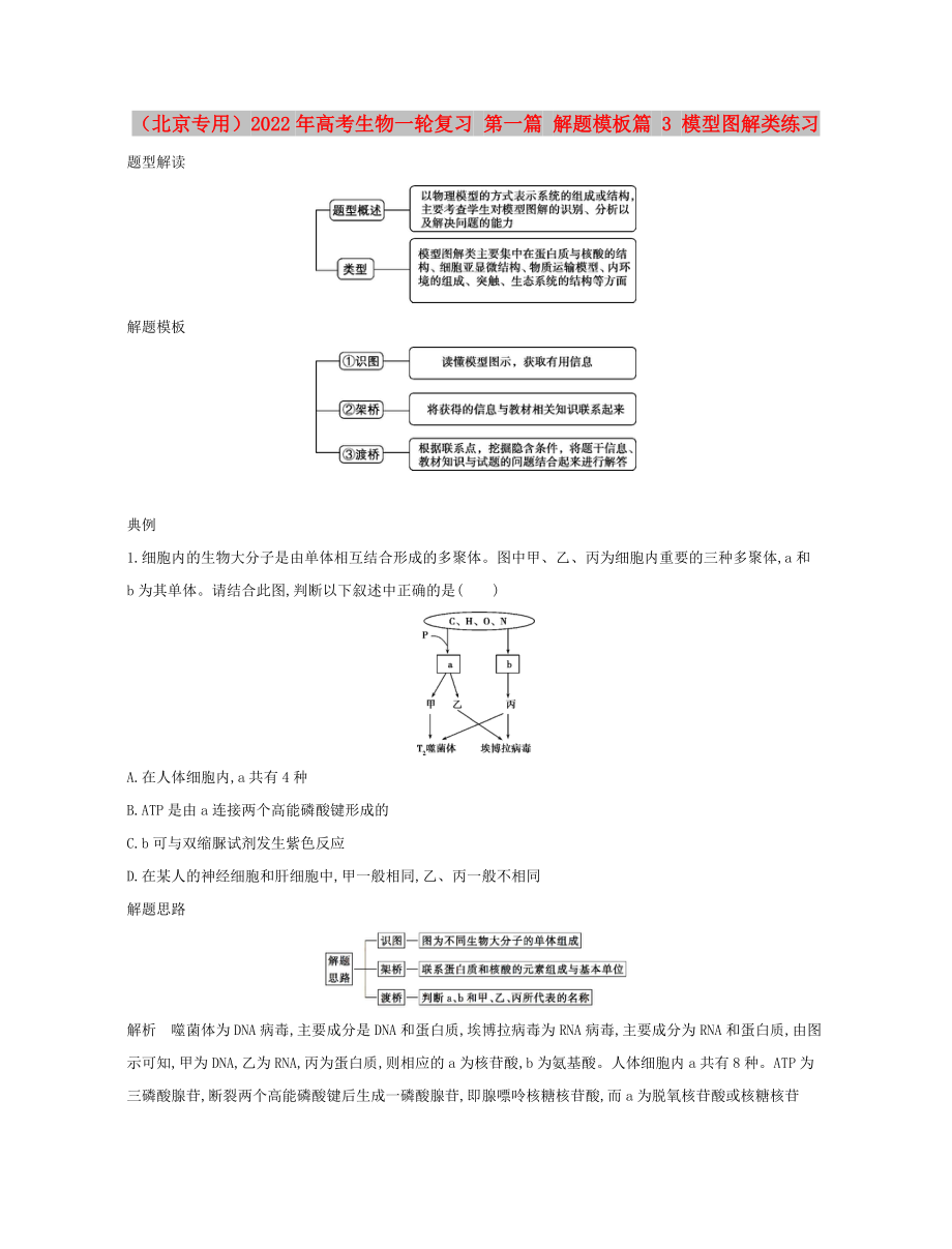 （北京專用）2022年高考生物一輪復(fù)習(xí) 第一篇 解題模板篇 3 模型圖解類練習(xí)_第1頁(yè)