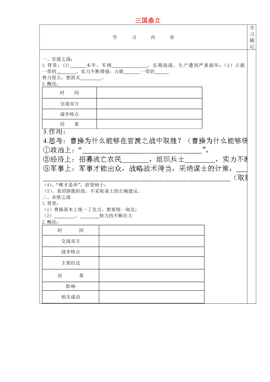 山東省膠南市王臺鎮(zhèn)中心中學(xué)七年級歷史上冊 第18課 三國鼎立導(dǎo)學(xué)案（無答案） 新人教版_第1頁