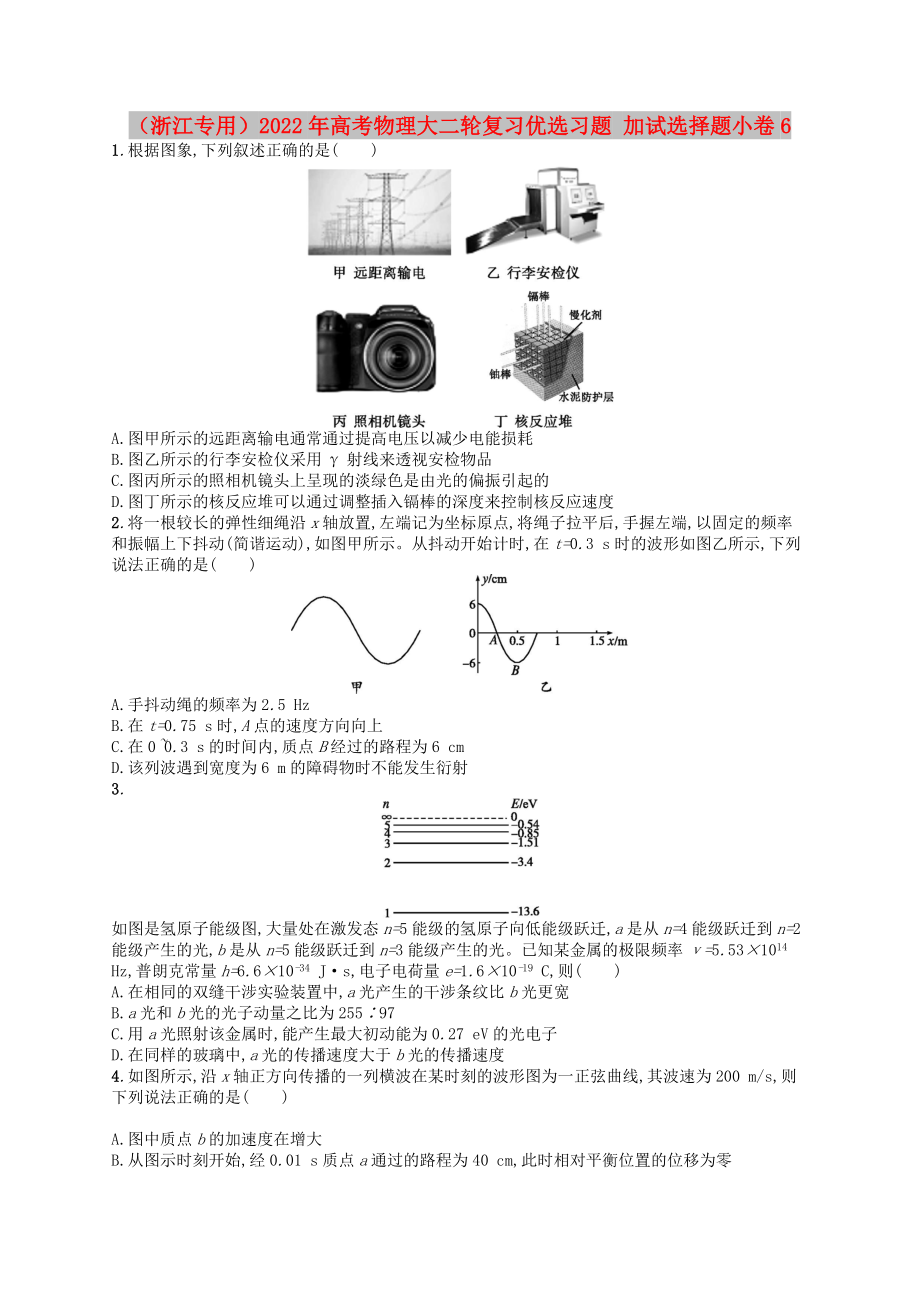 （浙江專用）2022年高考物理大二輪復(fù)習(xí)優(yōu)選習(xí)題 加試選擇題小卷6_第1頁