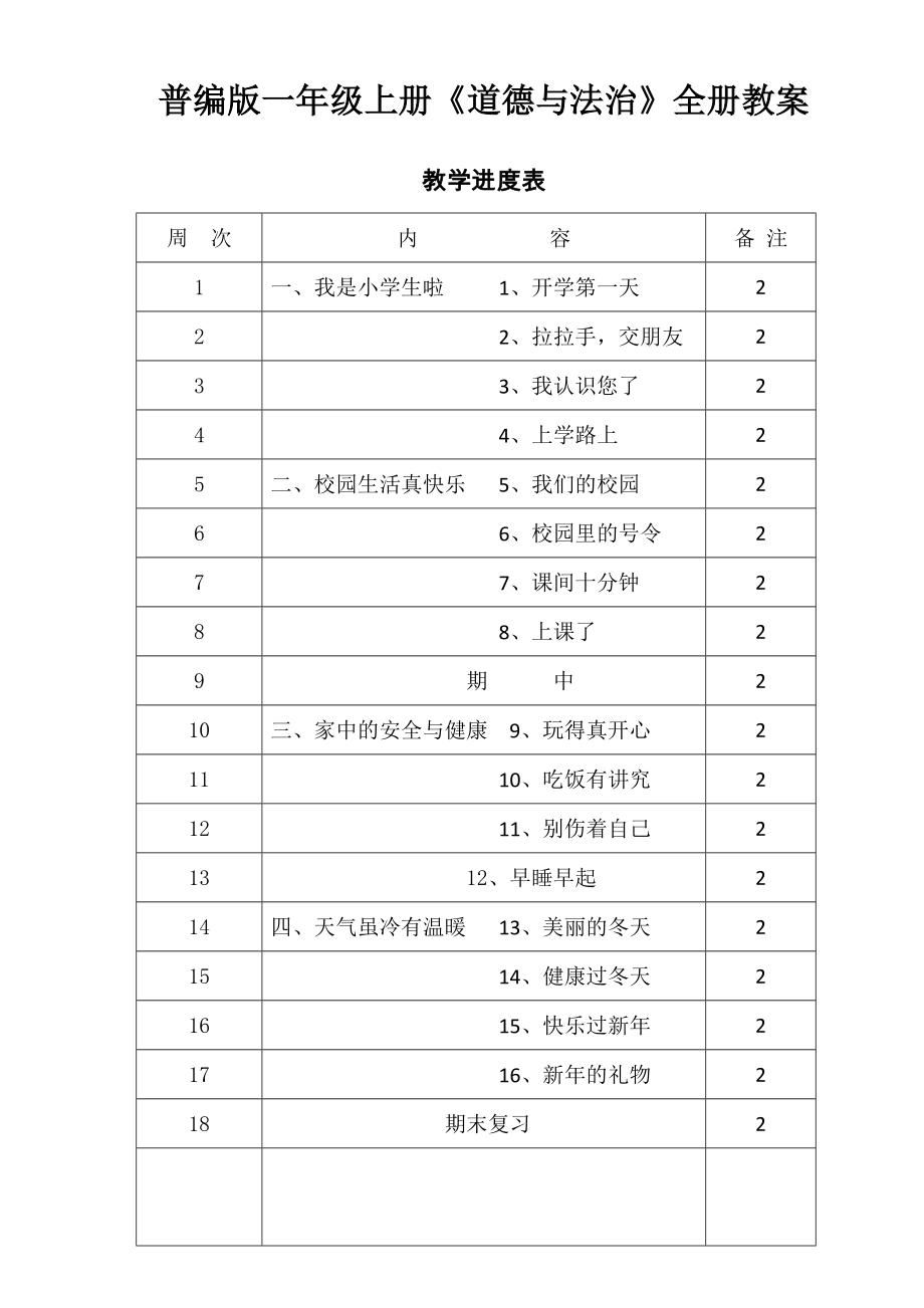 部编版人教版小学一年级上册道德与法治教案全册.docx_第1页