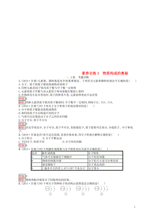 （甘肅地區(qū)）2019年中考化學總復習 第三單元 物質構成的奧秘 素養(yǎng)全練3 物質構成的奧秘練習