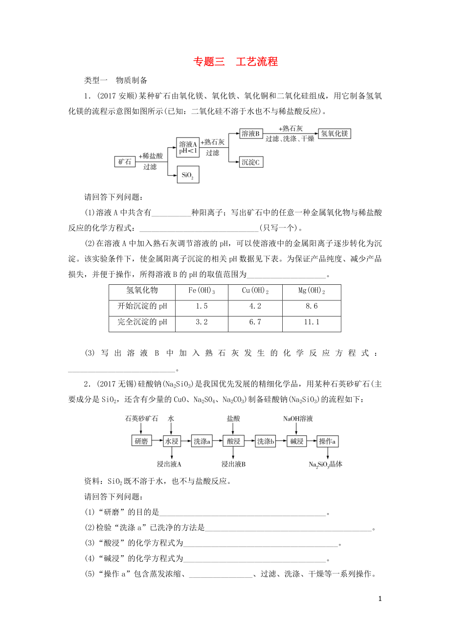 廣東省2018年中考化學總復習 專題三 工藝流程課時練習_第1頁