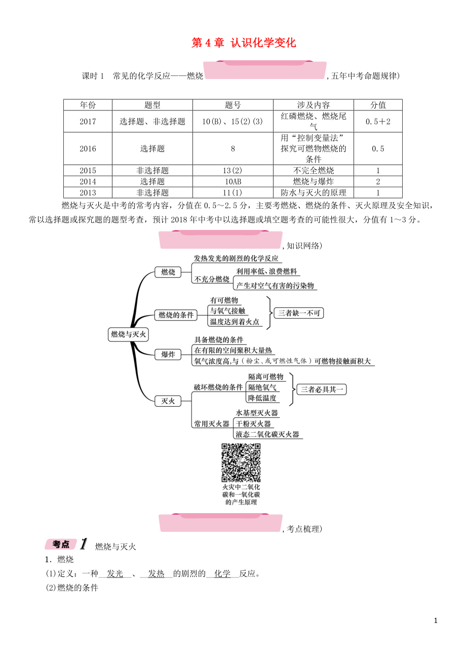 （遵義專版）2018中考化學(xué)總復(fù)習(xí) 第1編 教材知識梳理 第4章 認識化學(xué)變化（精練）練習(xí)_第1頁