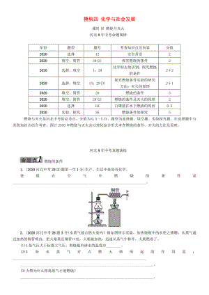 中考命題研究河北省2020中考化學(xué) 教材知識(shí)梳理 模塊四 化學(xué)與社會(huì)發(fā)展 課時(shí)16 燃燒與滅火（無(wú)答案）