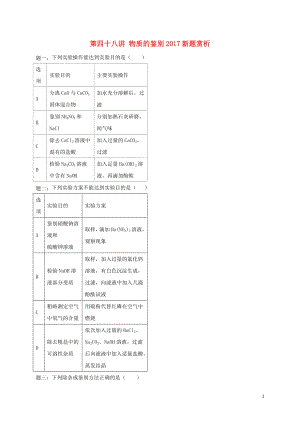 2018年中考化學第二輪專題復習 第48講 物質的鑒別（2017新題賞析）課后練習