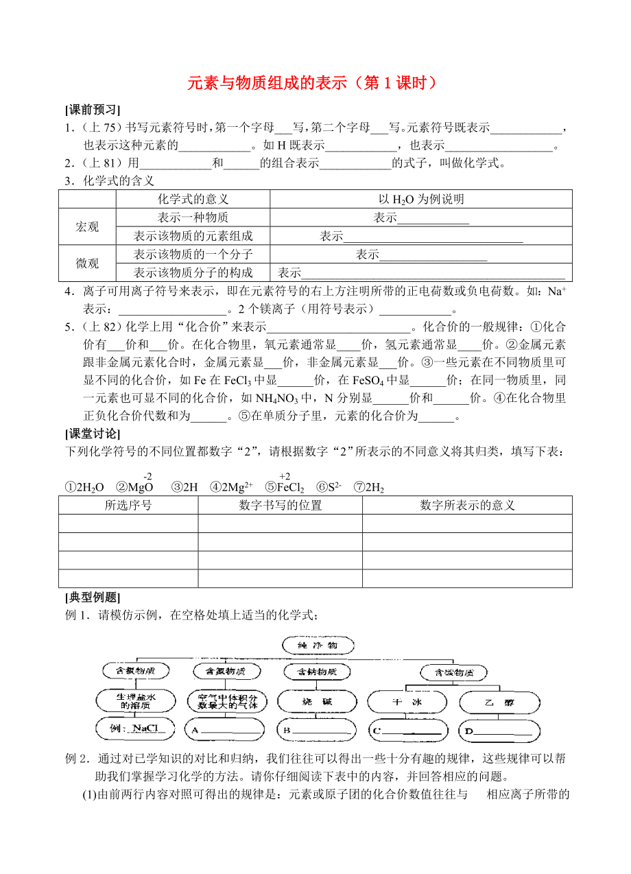 中考化学 第三讲 元素与物质组成的表示（第1课时）练习 人教新课标版（通用）_第1页