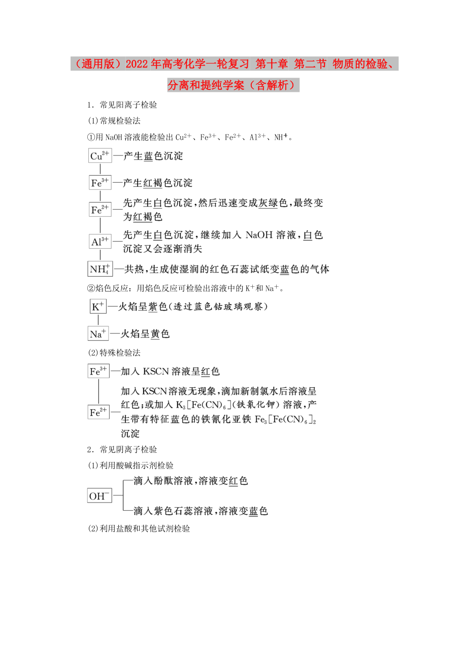 （通用版）2022年高考化學(xué)一輪復(fù)習(xí) 第十章 第二節(jié) 物質(zhì)的檢驗、分離和提純學(xué)案（含解析）_第1頁