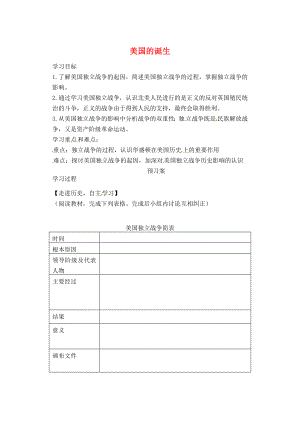 山東省肥城市王莊鎮(zhèn)初級(jí)中學(xué)2020學(xué)年八年級(jí)歷史上冊(cè)《第12課 美國(guó)的誕生》學(xué)案（無(wú)答案） 新人教版