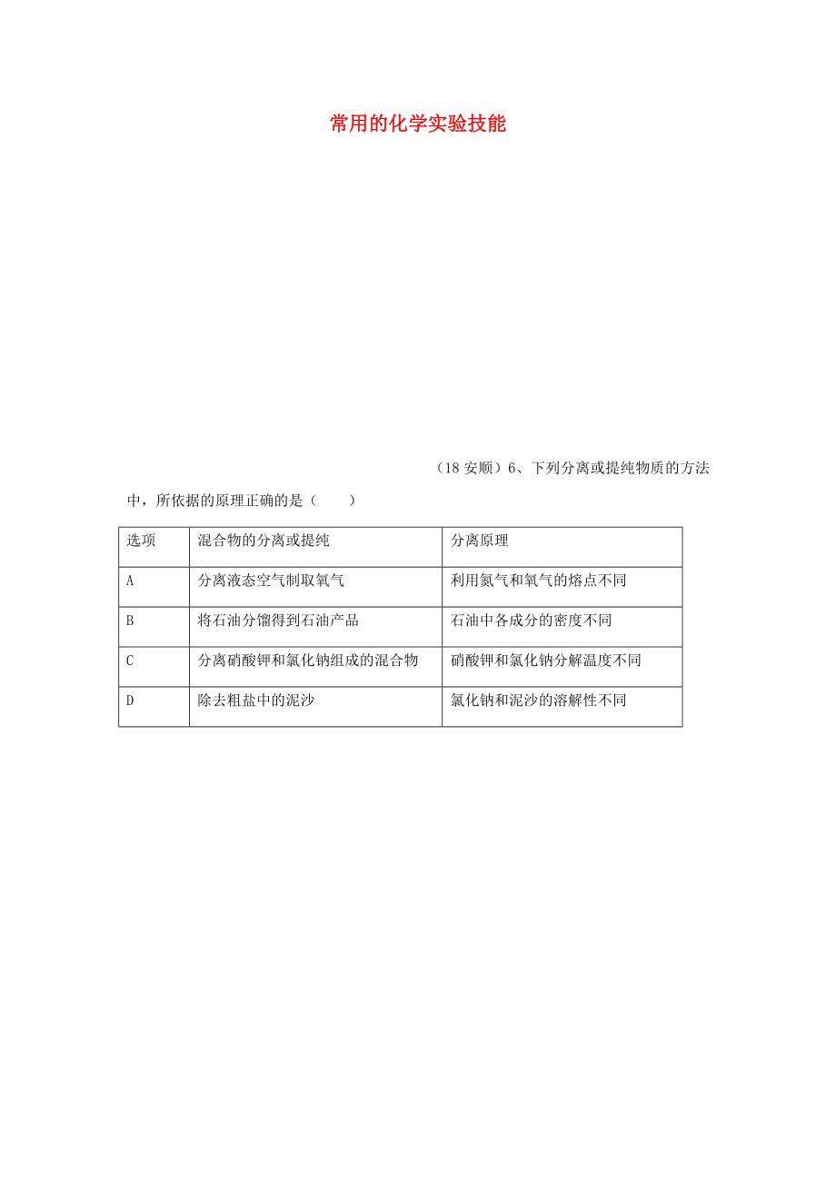 2020年中考化學(xué)真題分類匯編 3 化學(xué)實(shí)驗(yàn)與探究 考點(diǎn)16 常用的化學(xué)實(shí)驗(yàn)技能 2除雜 3提純（無(wú)答案）_第1頁(yè)