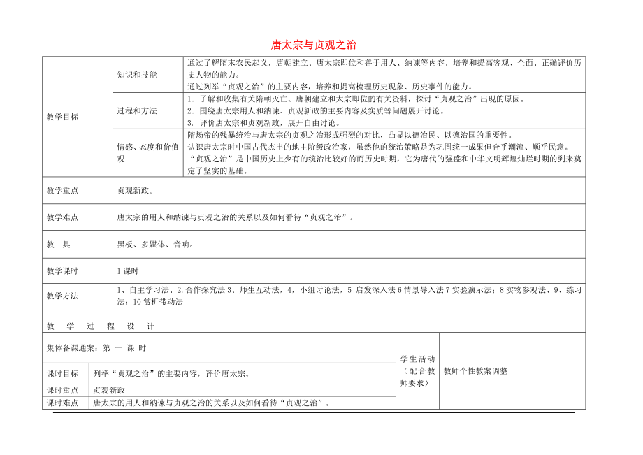 七年級(jí)歷史下冊(cè) 第一單元 第2課 唐太宗與貞觀之治教案 北師大版（通用）_第1頁