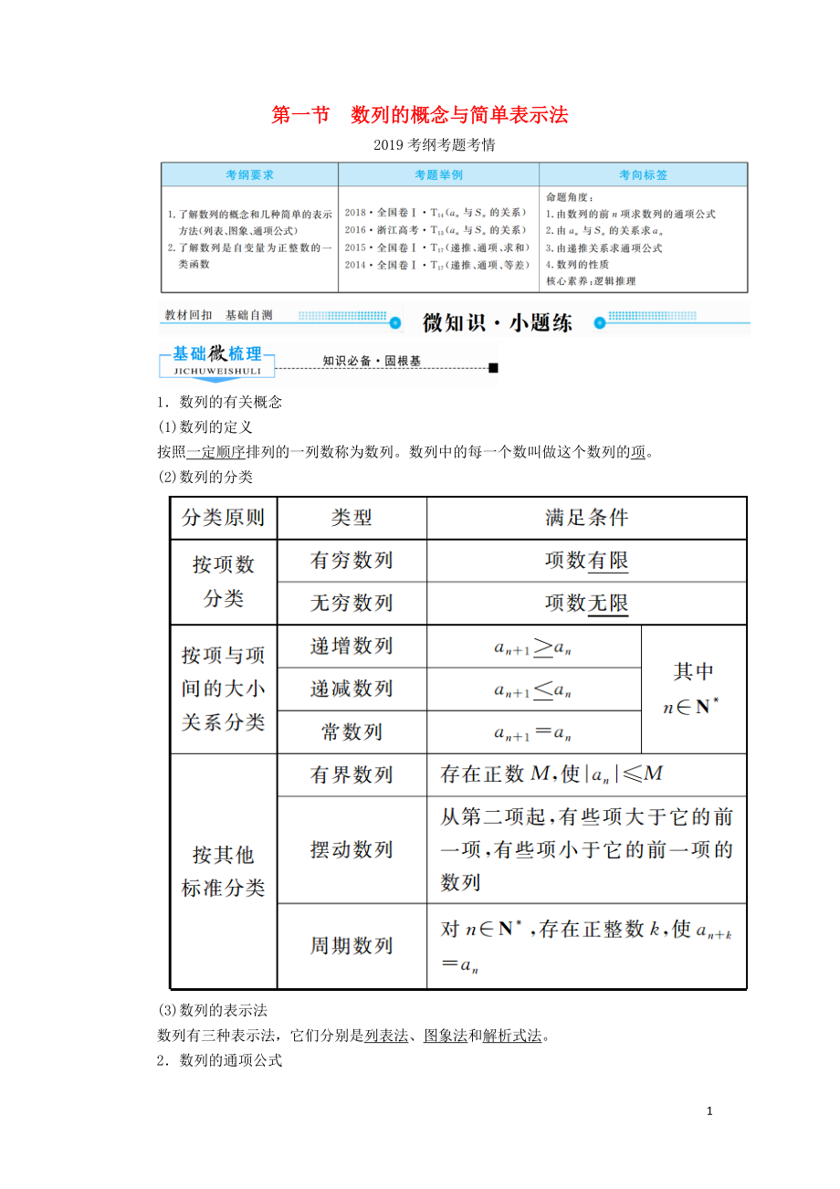 2020版高考数学一轮复习 第五章 数列 第一节 数列的概念与简单表示法学案 理（含解析）新人教A版_第1页