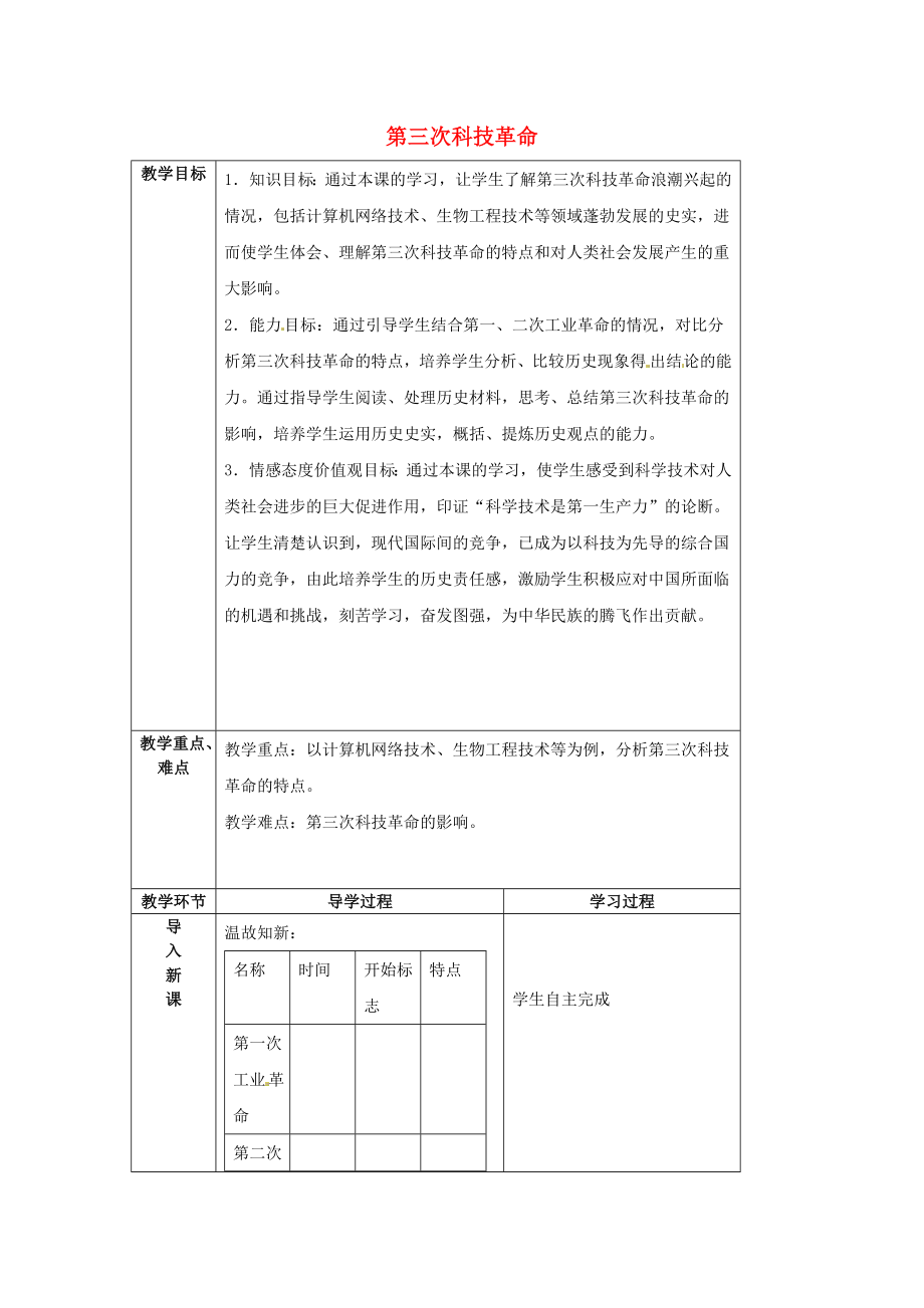 山東省臨沂市蒙陰縣第四中學(xué)九年級(jí)歷史下冊(cè) 第17課《第三次科技革命》教案 新人教版_第1頁(yè)