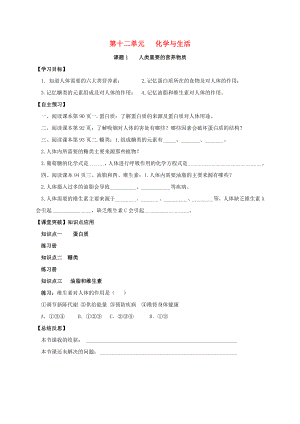 山東省濰坊市安丘市九年級(jí)化學(xué)下冊(cè) 第12單元 化學(xué)與生活 課題1 人類重要的營(yíng)養(yǎng)物質(zhì)導(dǎo)學(xué)案（無(wú)答案）（新版）新人教版