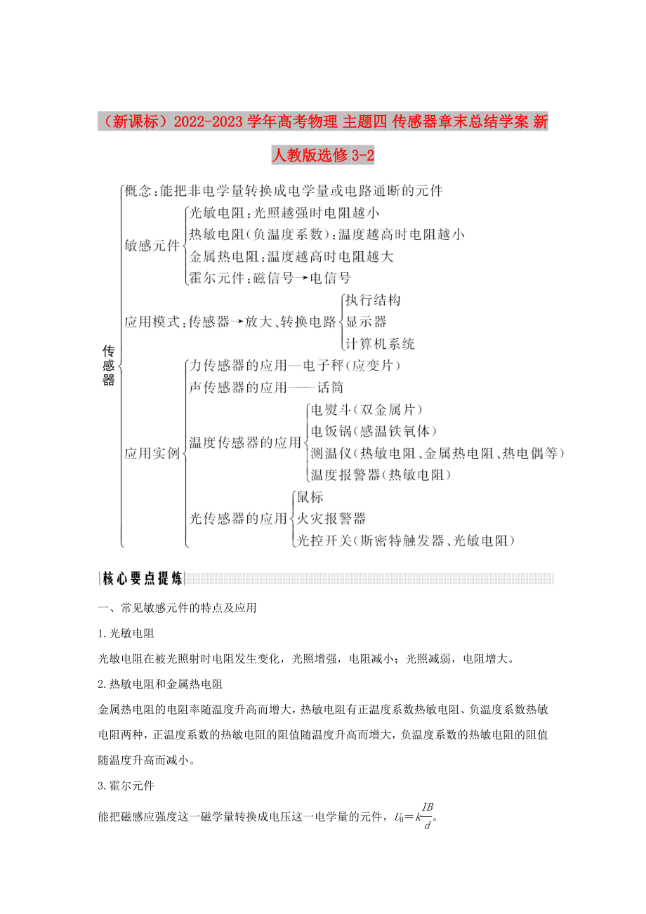 （新課標(biāo)）2022-2023學(xué)年高考物理 主題四 傳感器章末總結(jié)學(xué)案 新人教版選修3-2_第1頁