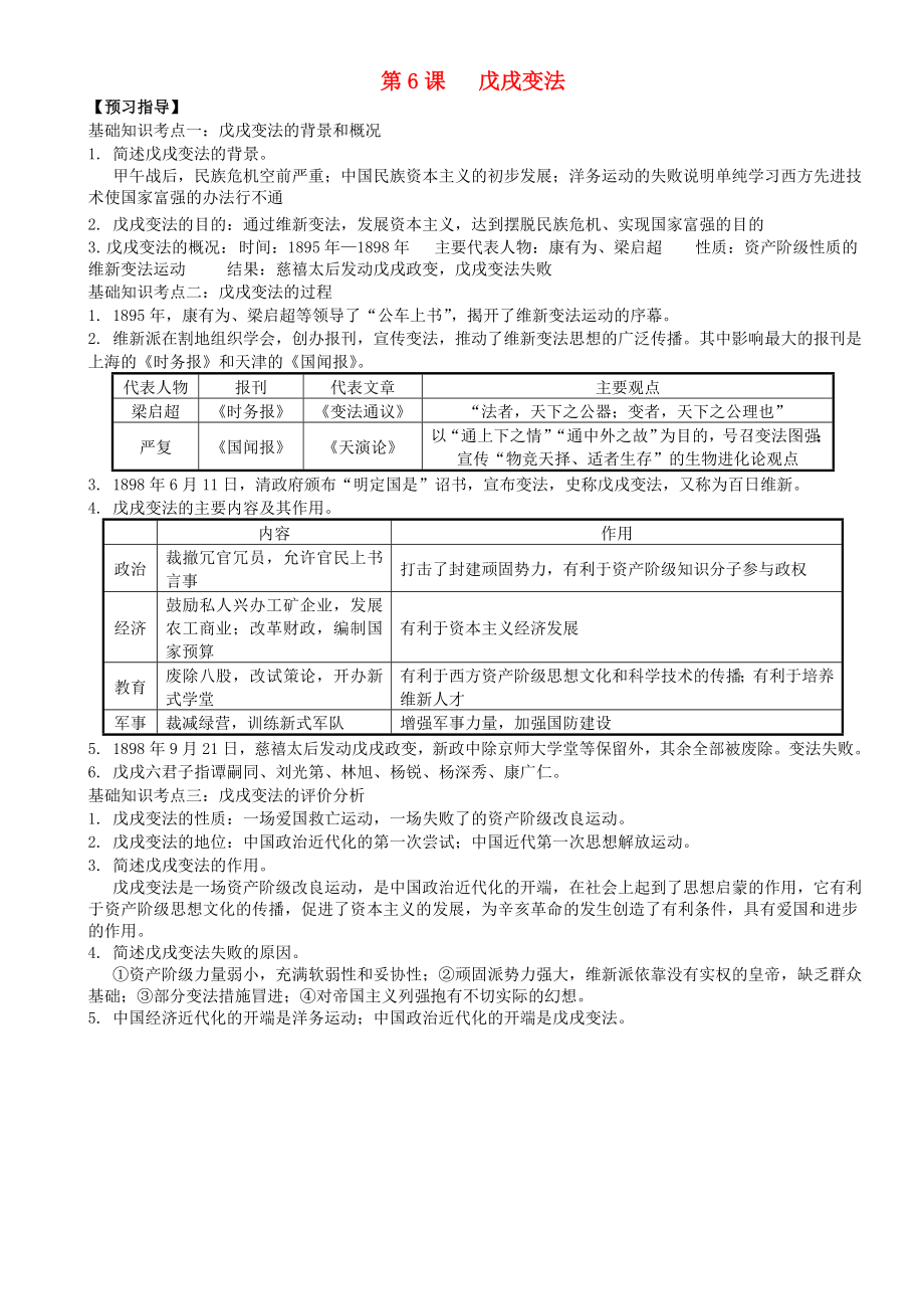 2020年八年級歷史上冊 第6課 戊戌變法預(yù)習(xí)指導(dǎo) 新人教版_第1頁