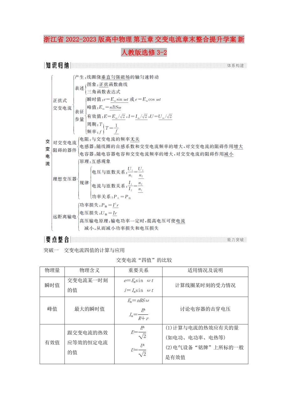 浙江省2022-2023版高中物理 第五章 交變電流章末整合提升學(xué)案 新人教版選修3-2_第1頁