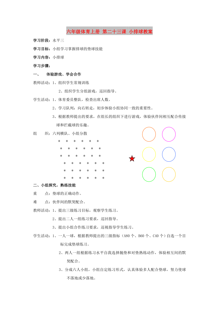 六年級(jí)體育上冊(cè) 第二十三課 小排球教案_第1頁(yè)