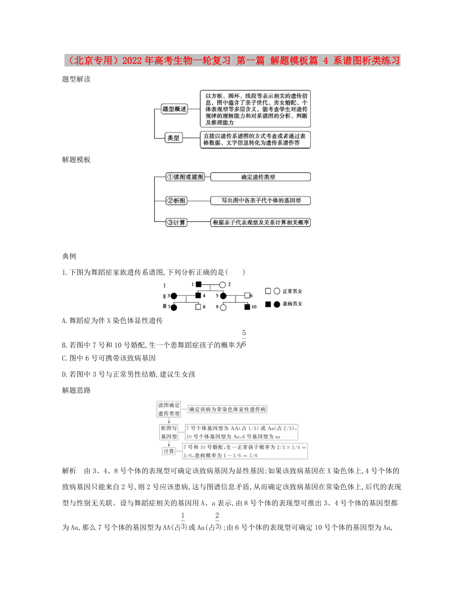 （北京專用）2022年高考生物一輪復(fù)習(xí) 第一篇 解題模板篇 4 系譜圖析類練習(xí)_第1頁(yè)