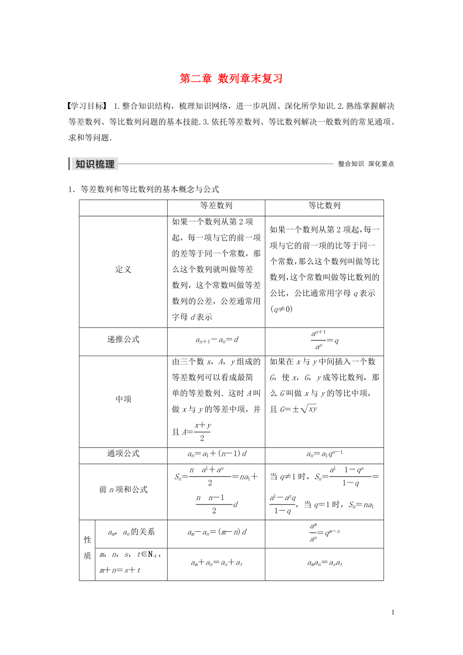 2020版高中數(shù)學(xué) 第二章 數(shù)列章末復(fù)習(xí)學(xué)案（含解析）新人教B版必修5_第1頁(yè)