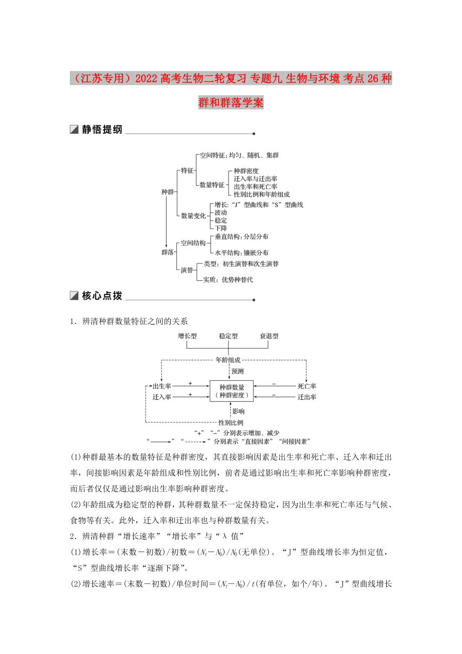 （江蘇專用）2022高考生物二輪復(fù)習(xí) 專題九 生物與環(huán)境 考點(diǎn)26 種群和群落學(xué)案_第1頁