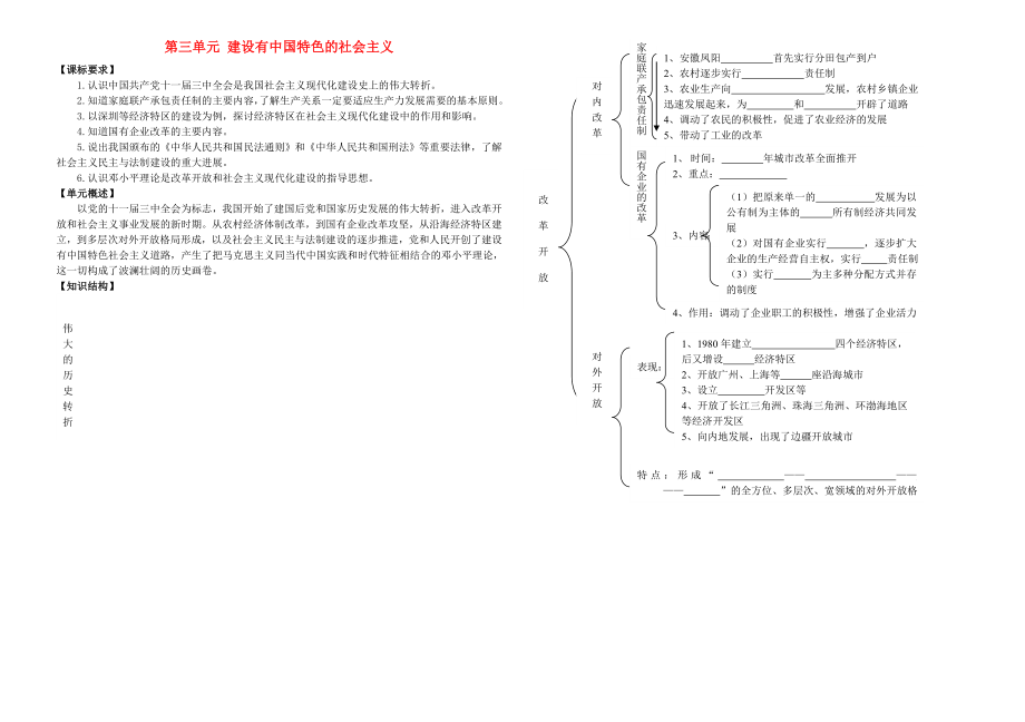 八年級(jí)歷史下冊(cè) 第三單元 建設(shè)有中國特色的社會(huì)主義學(xué)案（無答案） 新人教版_第1頁