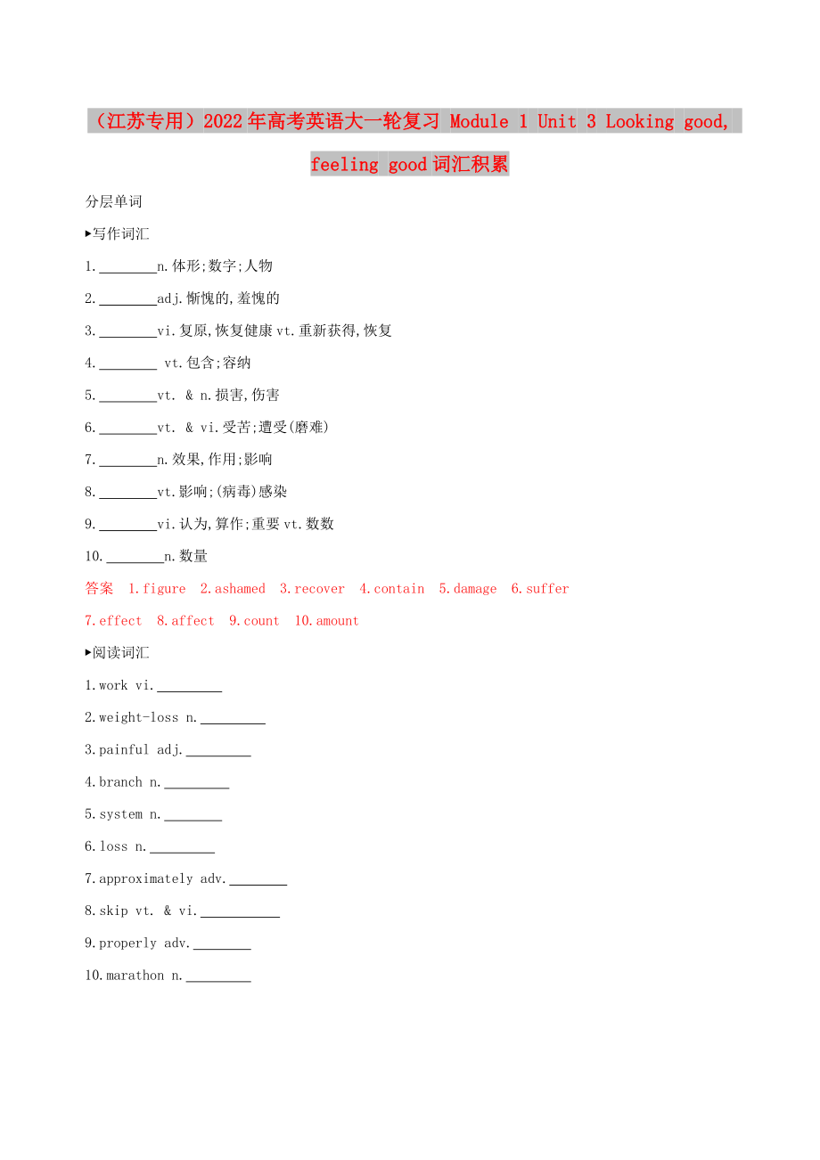 （江苏专用）2022年高考英语大一轮复习 Module 1 Unit 3 Looking good, feeling good词汇积累_第1页