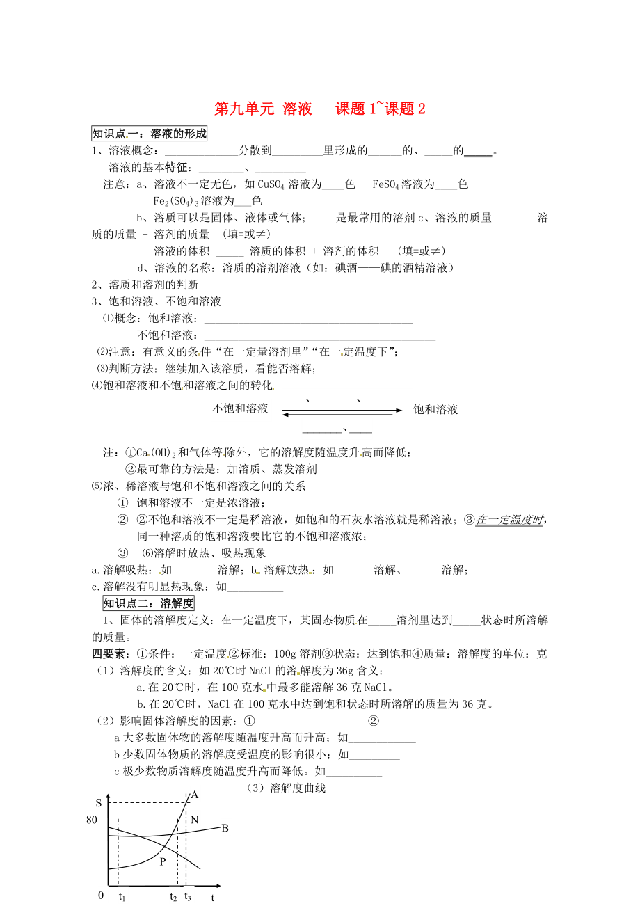 山西省垣曲縣華峰初級(jí)中學(xué)九年級(jí)化學(xué)下冊(cè) 第9單元 課題1-2導(dǎo)學(xué)案（無答案）（新版）新人教版_第1頁