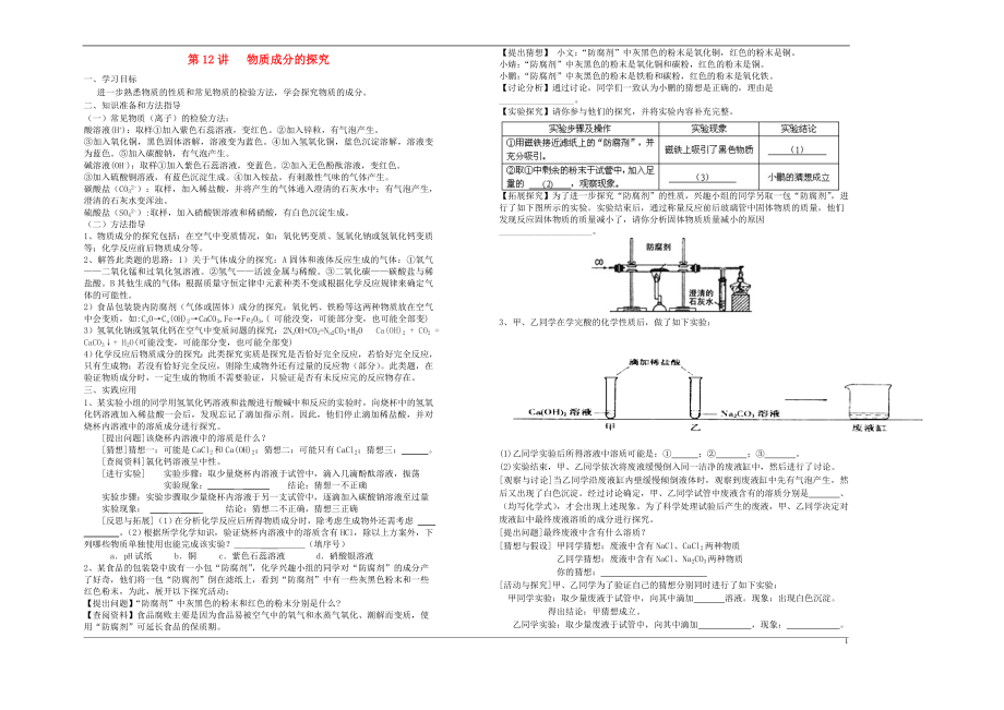 中考化學(xué)專題復(fù)習(xí)講練 第12講 物質(zhì)成分的探究（無(wú)答案）_第1頁(yè)