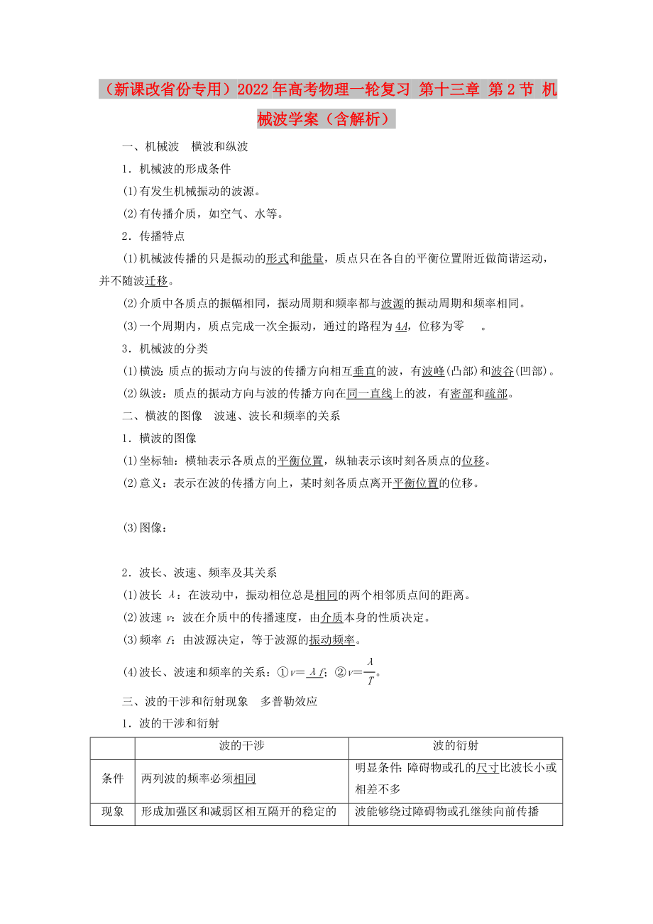 （新課改省份專(zhuān)用）2022年高考物理一輪復(fù)習(xí) 第十三章 第2節(jié) 機(jī)械波學(xué)案（含解析）_第1頁(yè)