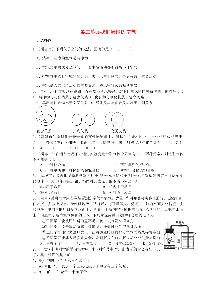 九年級(jí)化學(xué) 第三單元 我們周圍的空氣單元試題匯編 魯教版（通用）_第1頁