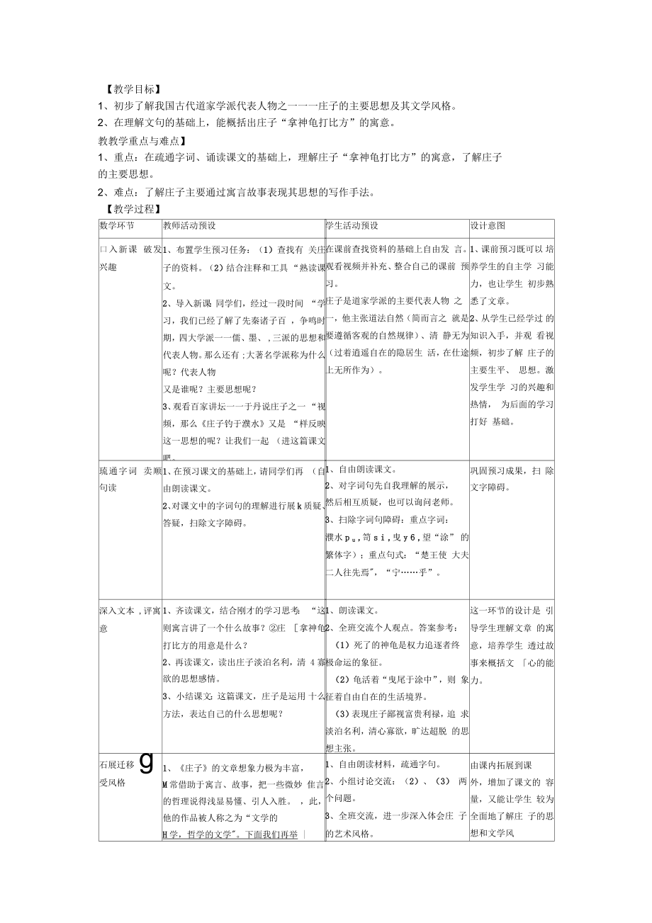 2018-2019年滬教版語文八上《莊子釣于濮水》教案_第1頁