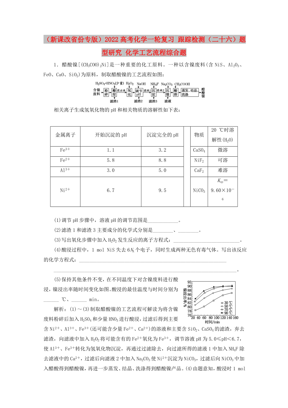 （新課改省份專版）2022高考化學(xué)一輪復(fù)習(xí) 跟蹤檢測(cè)（二十六）題型研究 化學(xué)工藝流程綜合題_第1頁(yè)