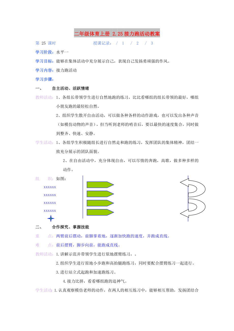 二年級(jí)體育上冊(cè) 2.25接力跑活動(dòng)教案_第1頁(yè)